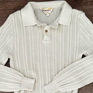 Vintage Mervyns Sweater Mens M Striped Knit Polo 70s Beige Cream Mod Style